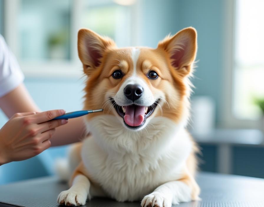 Cane felice durante un trattamento di toelettatura professionale