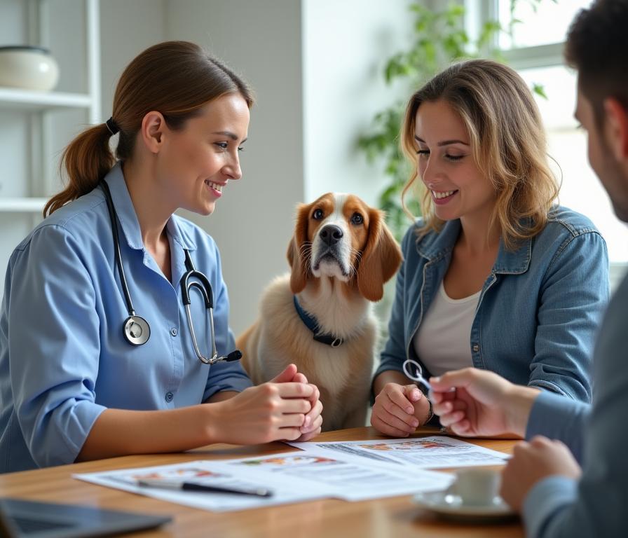Veterinario offre una consulenza nutrizionale a un proprietario di cane